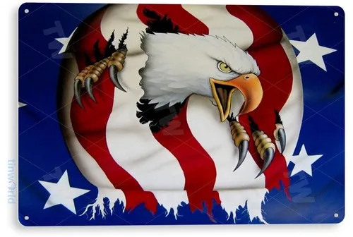 TIN SIGN Eagle Rip Bald American Stars Stripes Metal Décor Patriotic Shop A349 --Tin Sign
