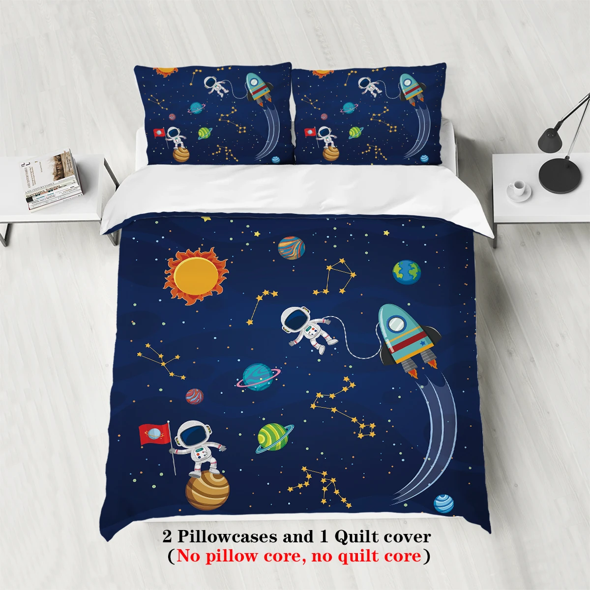 3-piece Starry Sky, Space Planet, Astronaut Pattern Print (1 duvet cover+2 pillowcases, no core) Comfortable Bedding Set