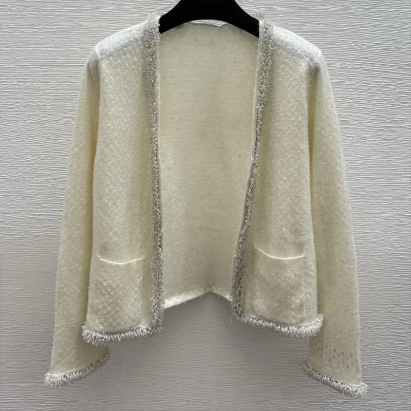 

Высококачественный блестящий женский кардиган с ромбовидными краями, элегантный и роскошный свитер 251102163