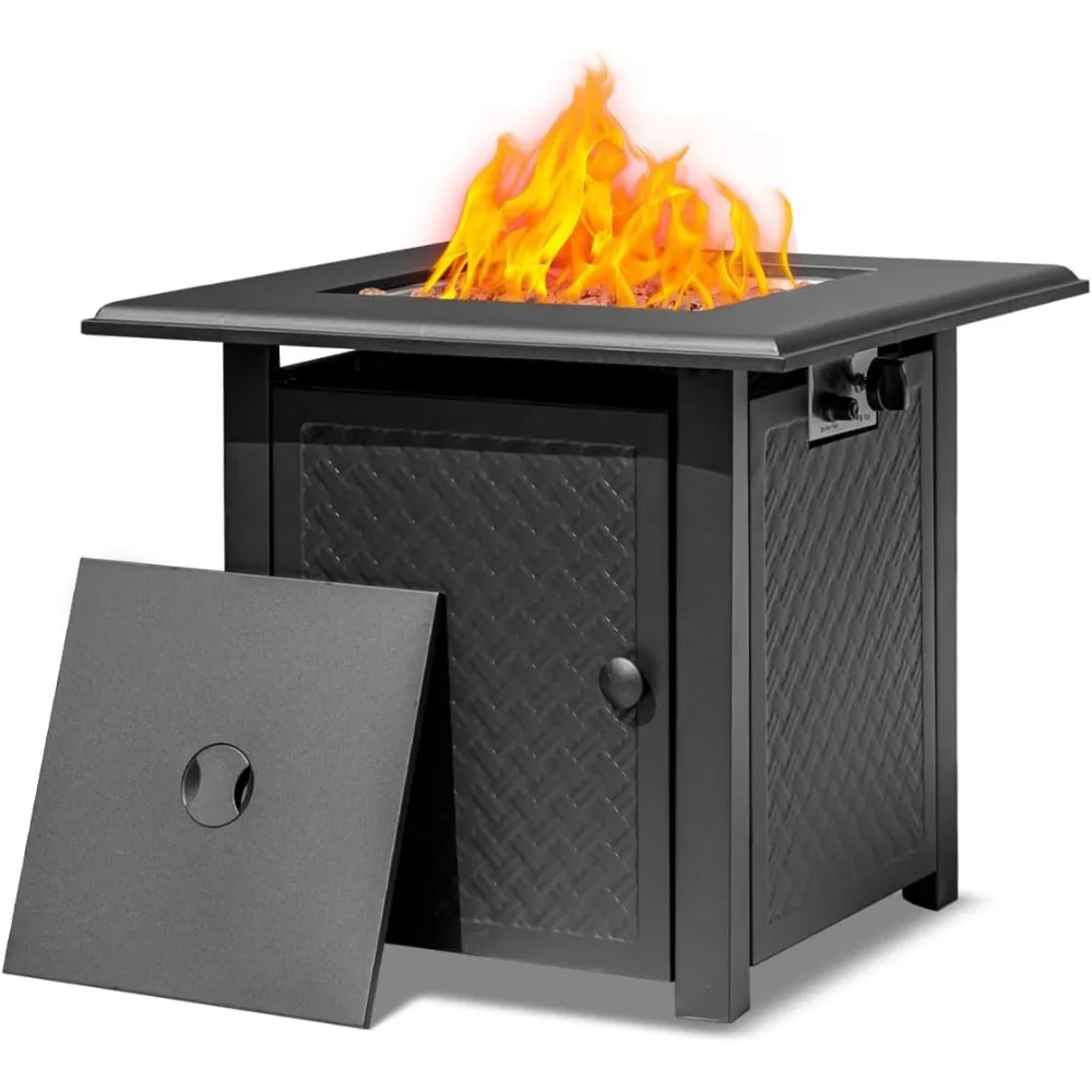 

28 Inch Propane Fire Pit Table, 50,000 BTU Steel Gas Fire Pits for Outside,Outdoor Gas Firepit with Lid and Lava Rocks, Propane