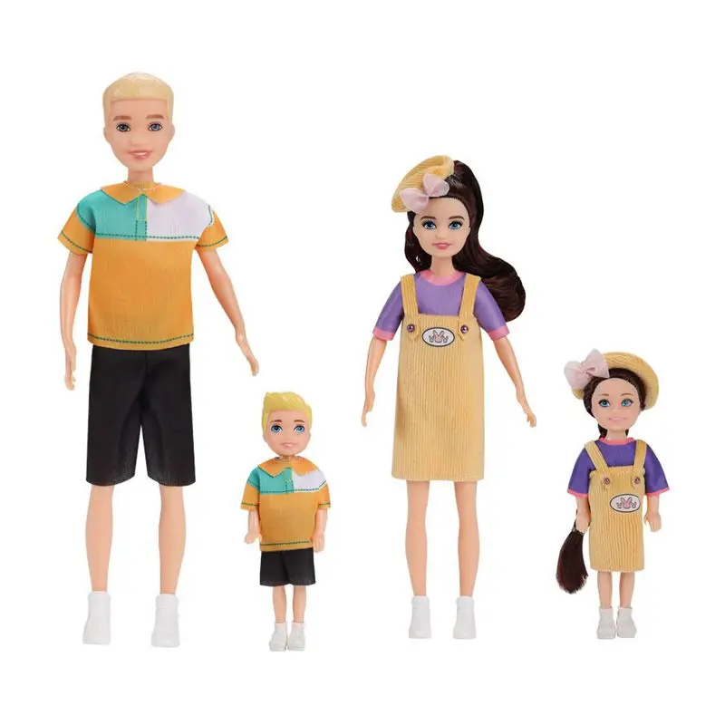 Hot Sale 4 Person / Lot 9 Inch 5.5' Dolls Lover Couple Set DIY Family Game Sister Brother Play Toy Gifts