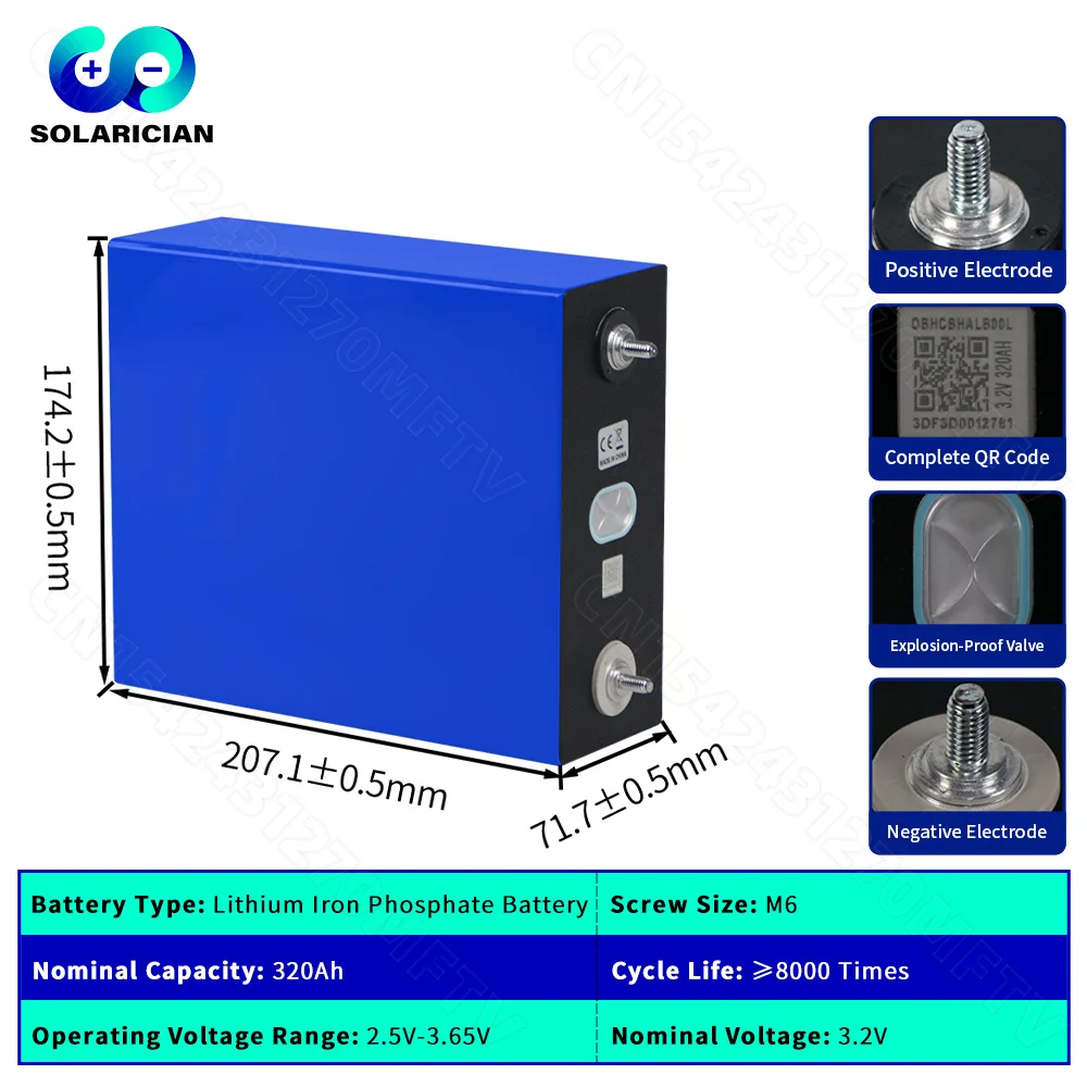 A등급 충전식 LFP 배터리, 8000 사이클 배터리, DIY 태양 전지, Lifepo4 셀 팩, 320Ah , LiFePO4, 3.2V, 12V, 24V, 48V, 신제품