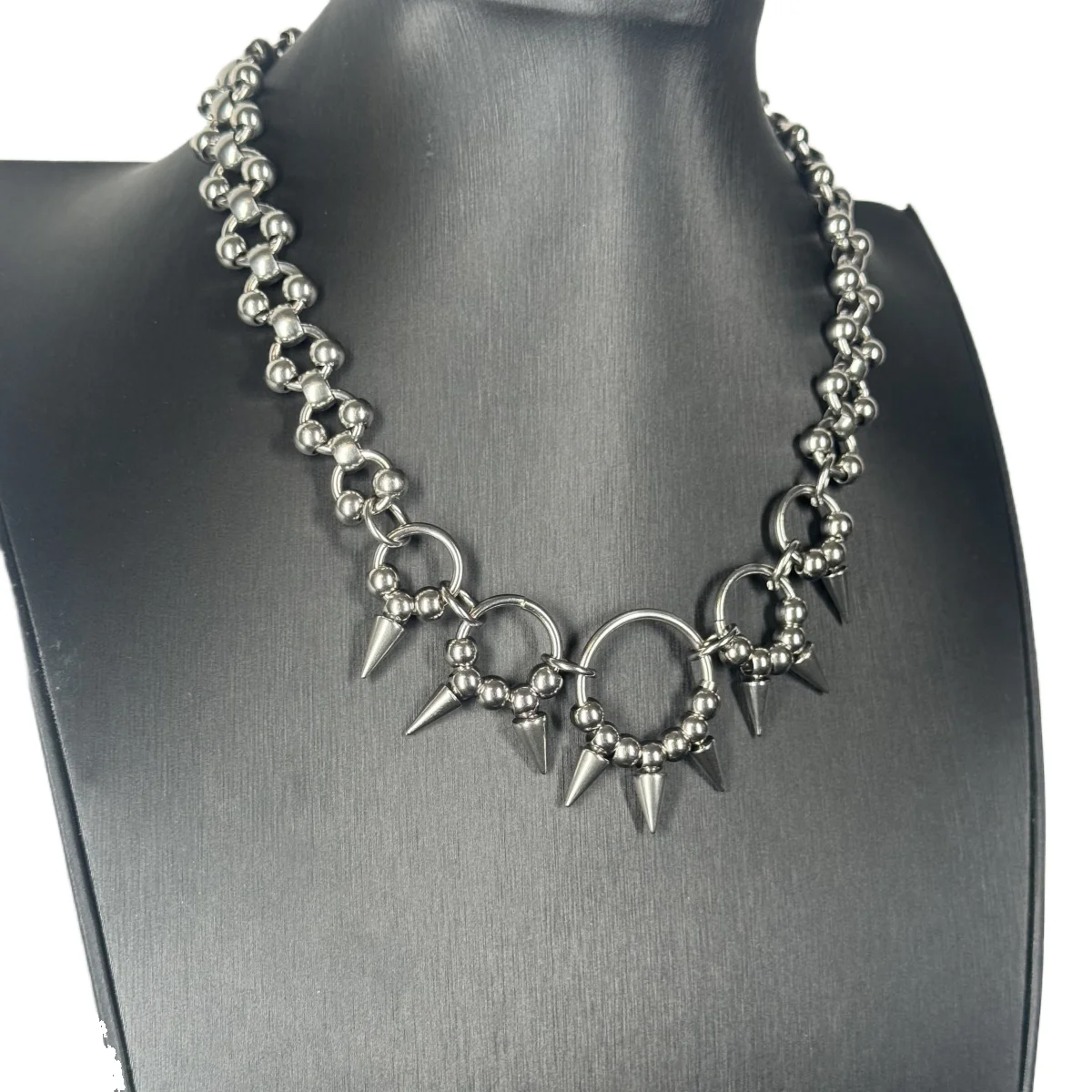 Punk Grunge Rock Rivet Ball Chain Cool Ring Spike Pendant Handmade Necklace Goth Charm Jewelry Hip Hop Accessories Gift