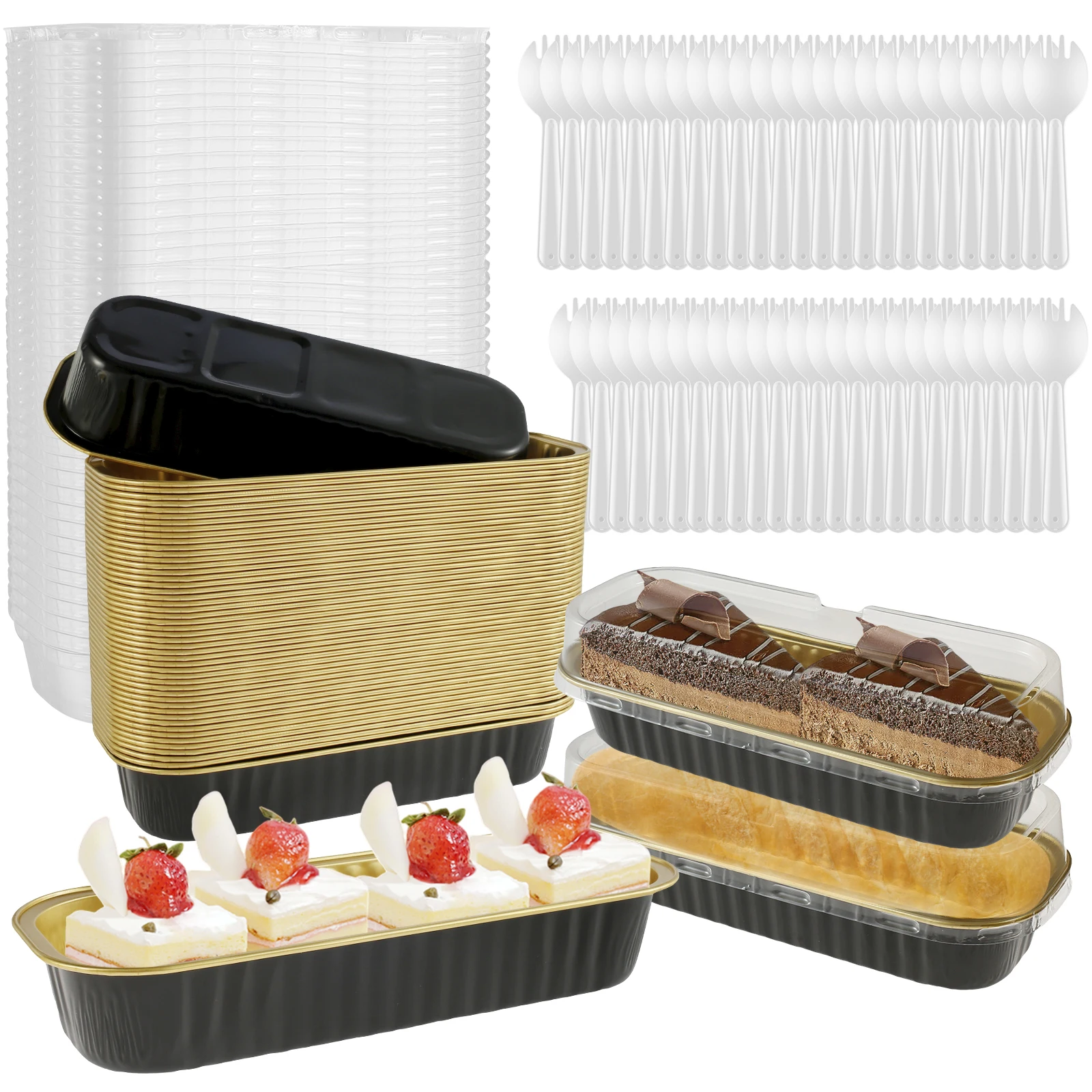 150 Stuks Mini Taartpannen Met Deksels En Lepels 200 Ml Non-stick Folie Bakpannen Blikken Herbruikbare Aluminiumfolie brood Pannen Voor Thuis
