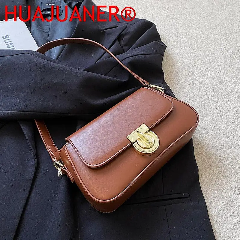 Vintage PU Leather Shoulder Bags for Women 2023 Fashion The Latest Lock Handbags Small Simple Travel Crossbody Bag underarm bag