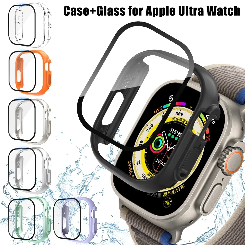 Glass+Case for Apple Watch Ultra 49mm Anti-Scratch PC Apple Watch Ultra Case Iwatch Ultra 2 Cover+Screen Protector Film