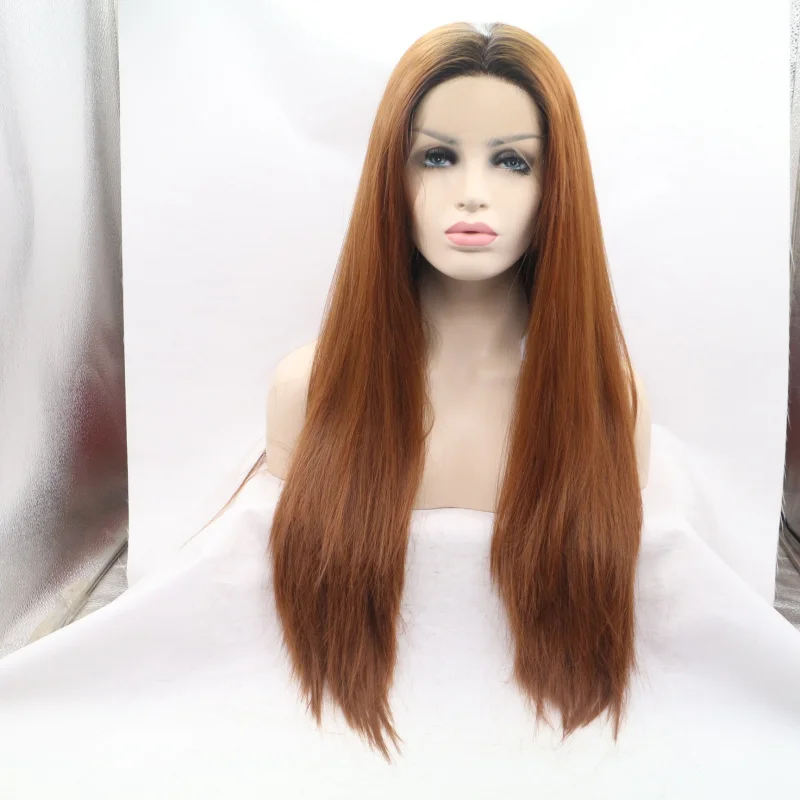 

for women, long straight hair, gradient matte high-temperature synthetic fiber, front lace wig