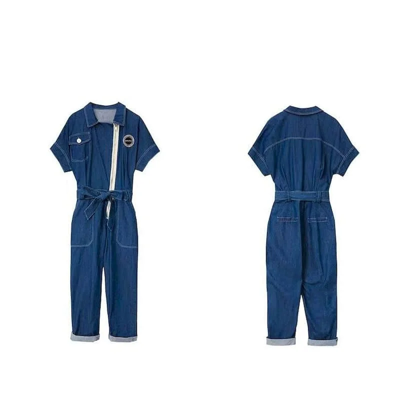 Imagem -06 - Macacão Jeans Feminino Estilo Coreano Oversize Cintura Alta Casual Uma Peça Outfit Feminino Playsuit Calças Vintage Macacão para Mulher