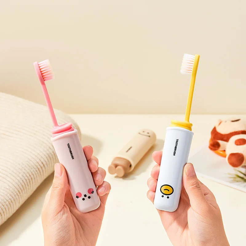Foldable Travel Toothbrush Independent Pack Portable Multifunctional Soft Bristle Dust-proof Small Head Toothbrush Box Cover