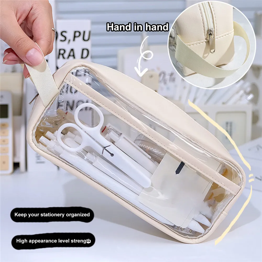 EZONE Transperant Pencil Case Large Capacity Pencil Case Pen Bag Zip Smooth Pencil Pouch Stationery Organizer Portable Pen Pouch