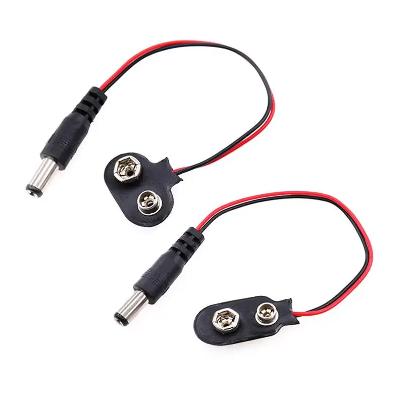 5 Stück 9V Batterieclip T-Typ I-Typ mit DC5.5-2.1mm Stromstecker 6F22 Kabellänge 15CM – Detail 1