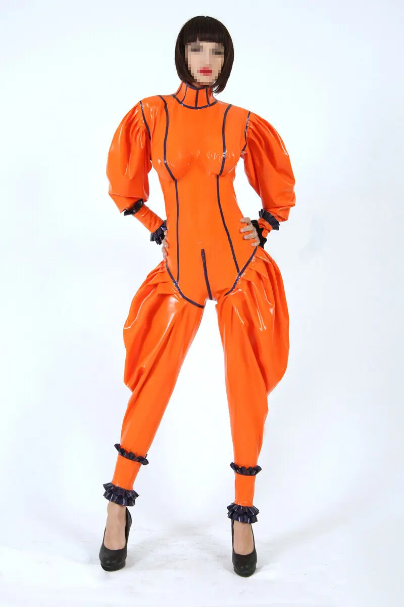 

100% Latex Rubber Gummi Cosplay Orange Catsuit Bodysuit Suit Zentai 0.4mm S-XXL