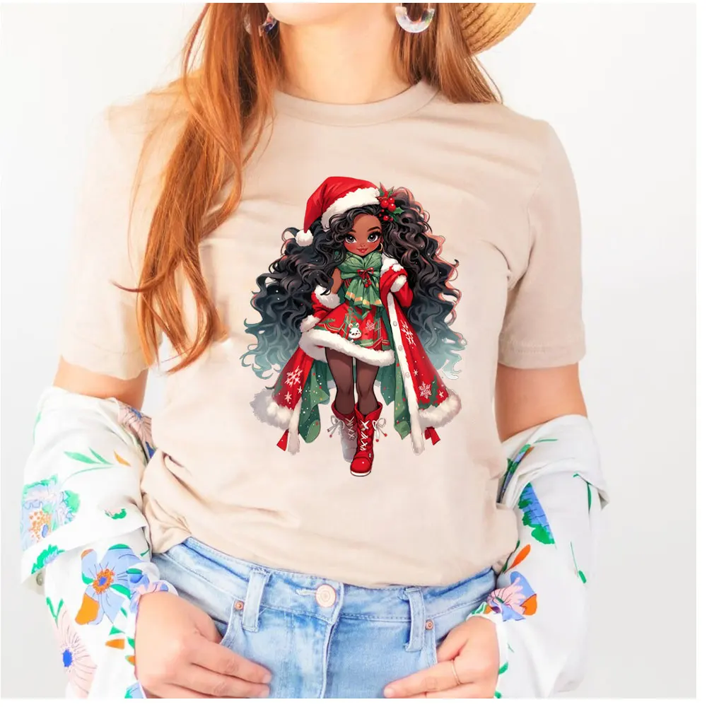 Christmas Black Lady Iron on Patches For Clothes Afro Women Heat Transfer Stickers for Christmas Iron on Patches for Cothing image 4