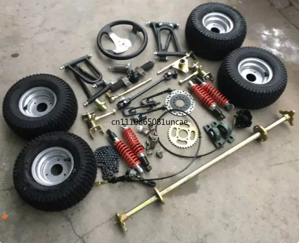 DIY Off-Road Four Wheel Go Kart Parts Front Steering Rear Axle Assembly Front & Rear Disc Brake Kit