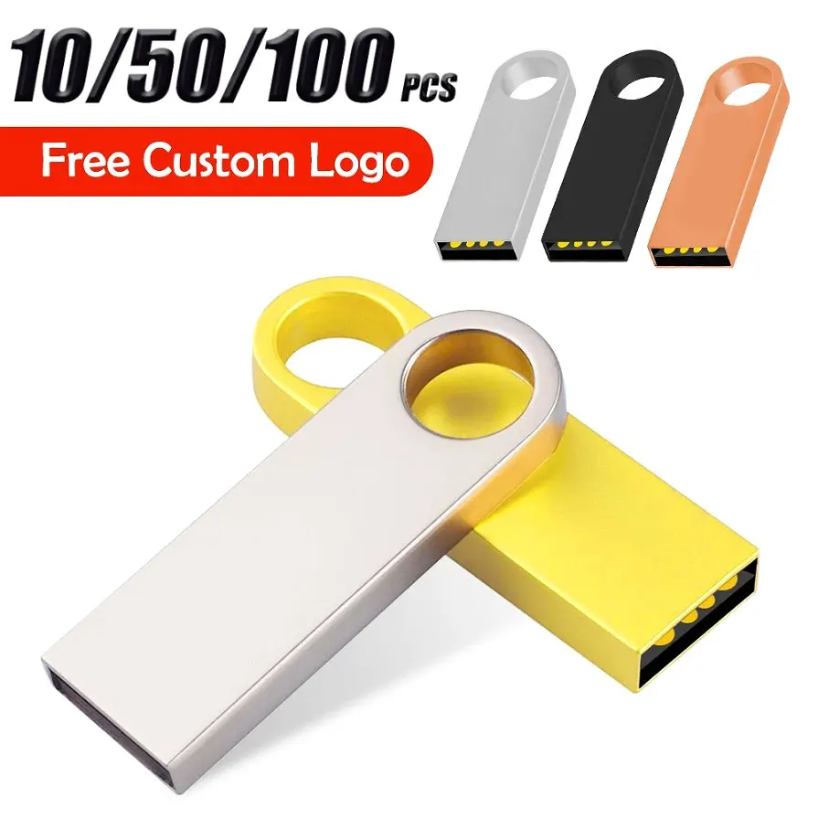 

10/50/100pcs Wholesale Price Metal Usb2.0 Flash Drive 4GB 8GB Pendrive 64GB Memory Stick Free custom logo Gift Waterproof U-disk