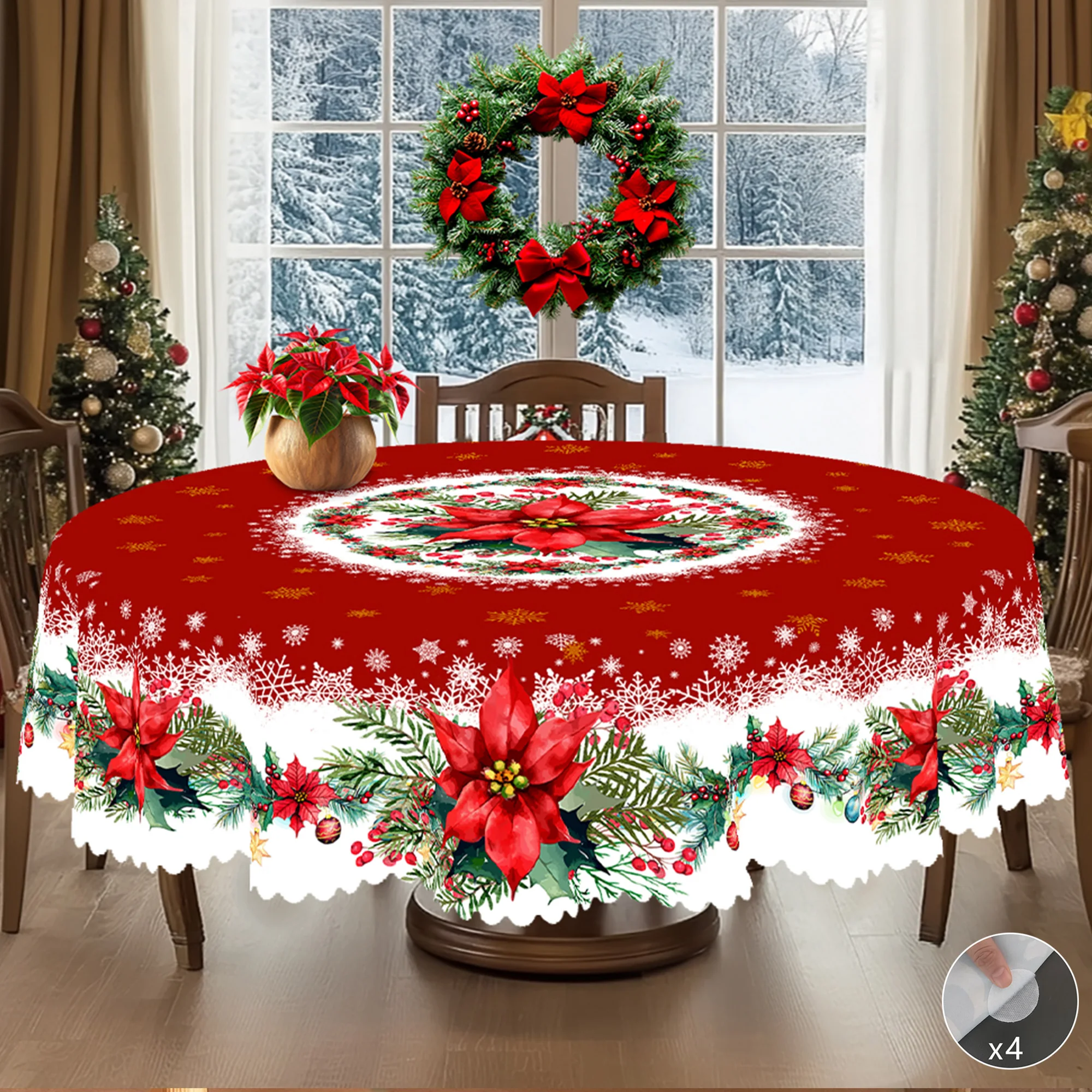1 Piece of Red Merry Christmas Themed Printed Tablecloth, Retro Country Farmhouse Style, Christmas Flower, Snowflake Pattern Design, Suitable for Christmas, New Year Party, Party Decoration, Kitchen Accessories, Room and Outdoor Decoration, Gifts for Friends