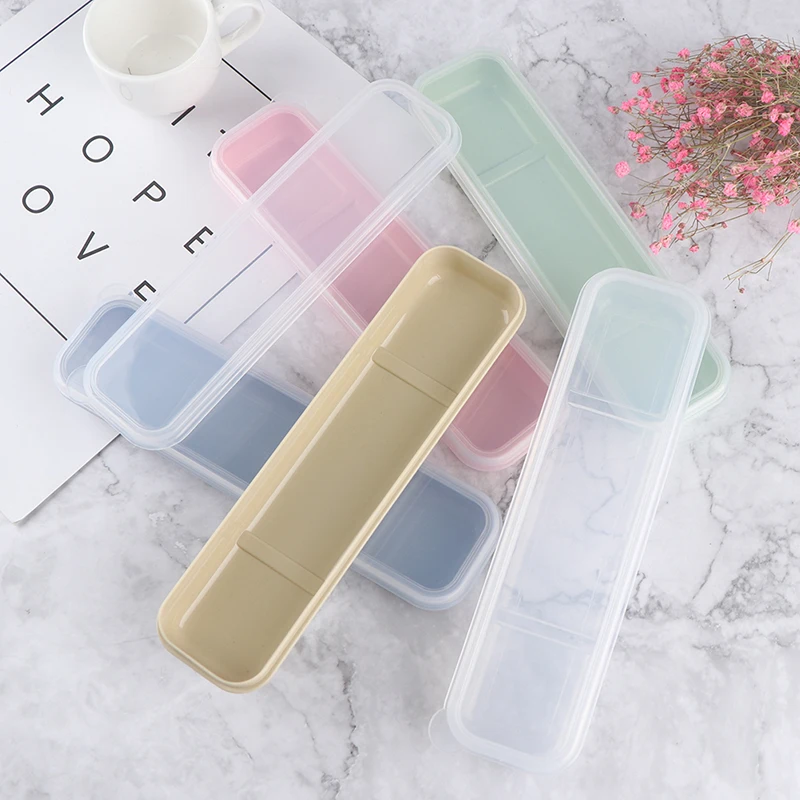 1PC Travel Outdoor Reusable Wheat Straw Tableware Box School Home Slot Design Practical Cutlery Transparent Cover 21*5.4*2.7cm