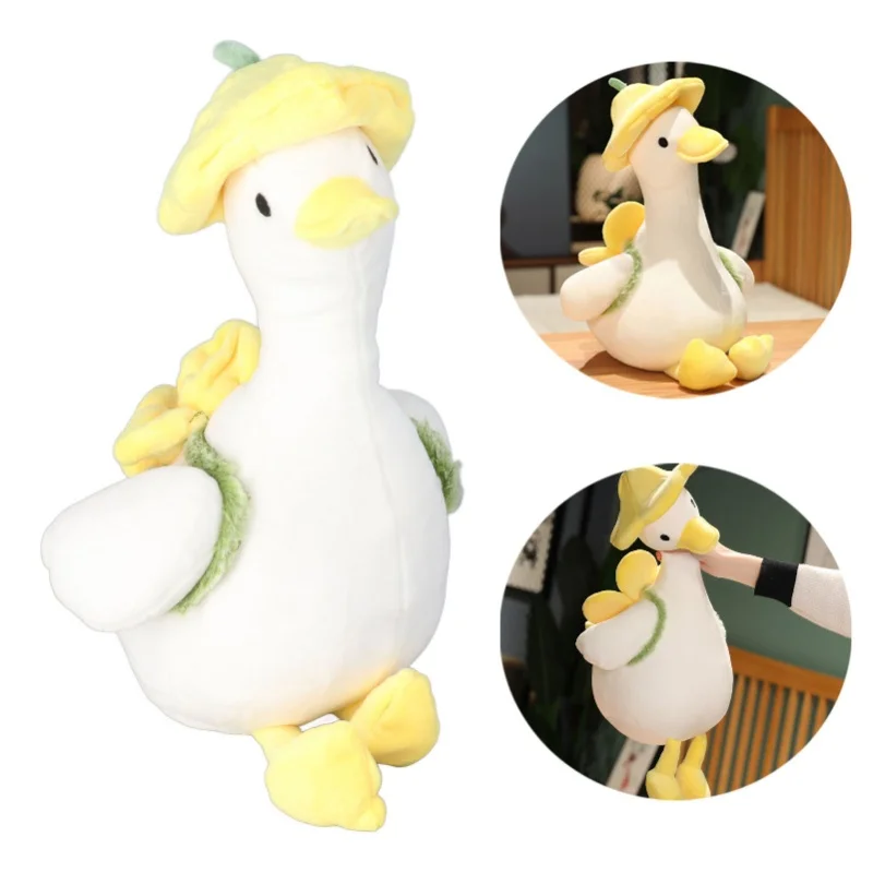 Fiore Anatra Peluche Simpatici cappelli floreali Zaini Corpo grasso morbido Occhi luminosi Anatra Peluche Giocattolo per bambini Adulti