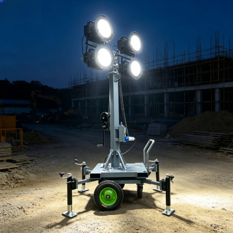 Mobile Lighting Tower Mobile Wheel Base 5.5m Manual Extendable Pole Stable Support Legs For Night Illumination