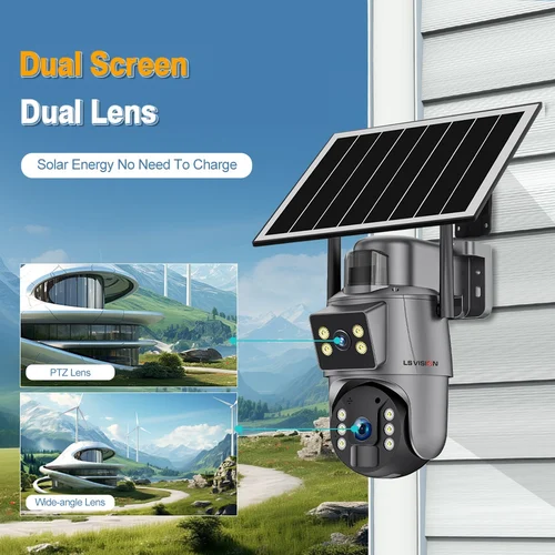 Imagen 2 del producto LS VISION Ubox 8MP 4G SIM cámara Solar inalámbrica Wifi exterior pantalla Dual 4K detección humana seguimiento automático 360 °   Cámaras de vigilancia