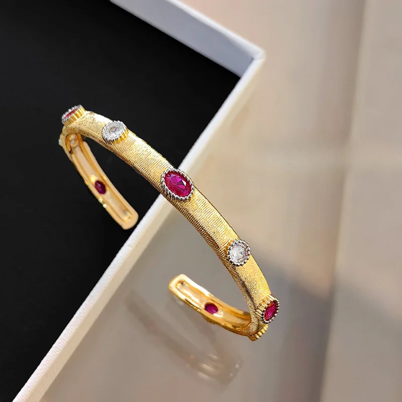 Hot-Seller Vertical Brushed Open Cuff Bracelet Women Two Tone Zircon Accent Gold Silver Adjustable Stackable Wrist Bangle