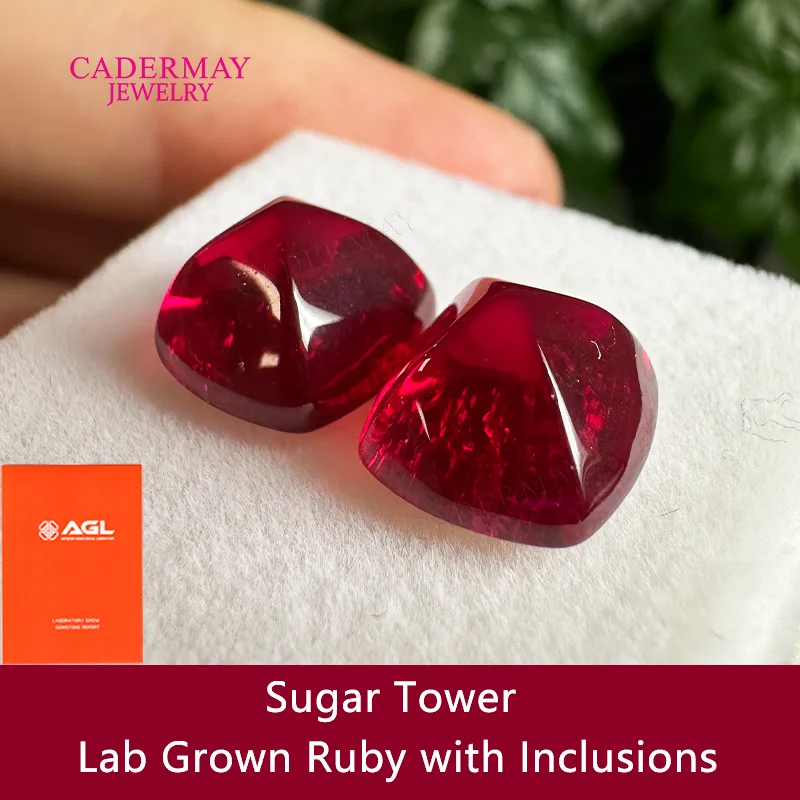 

Синтетический рубин цвета «голубиная кровь», форма «сахарная башня», выращенный в лаборатории, с включениями, для изготовления ювелирных изделий, с сертификатом