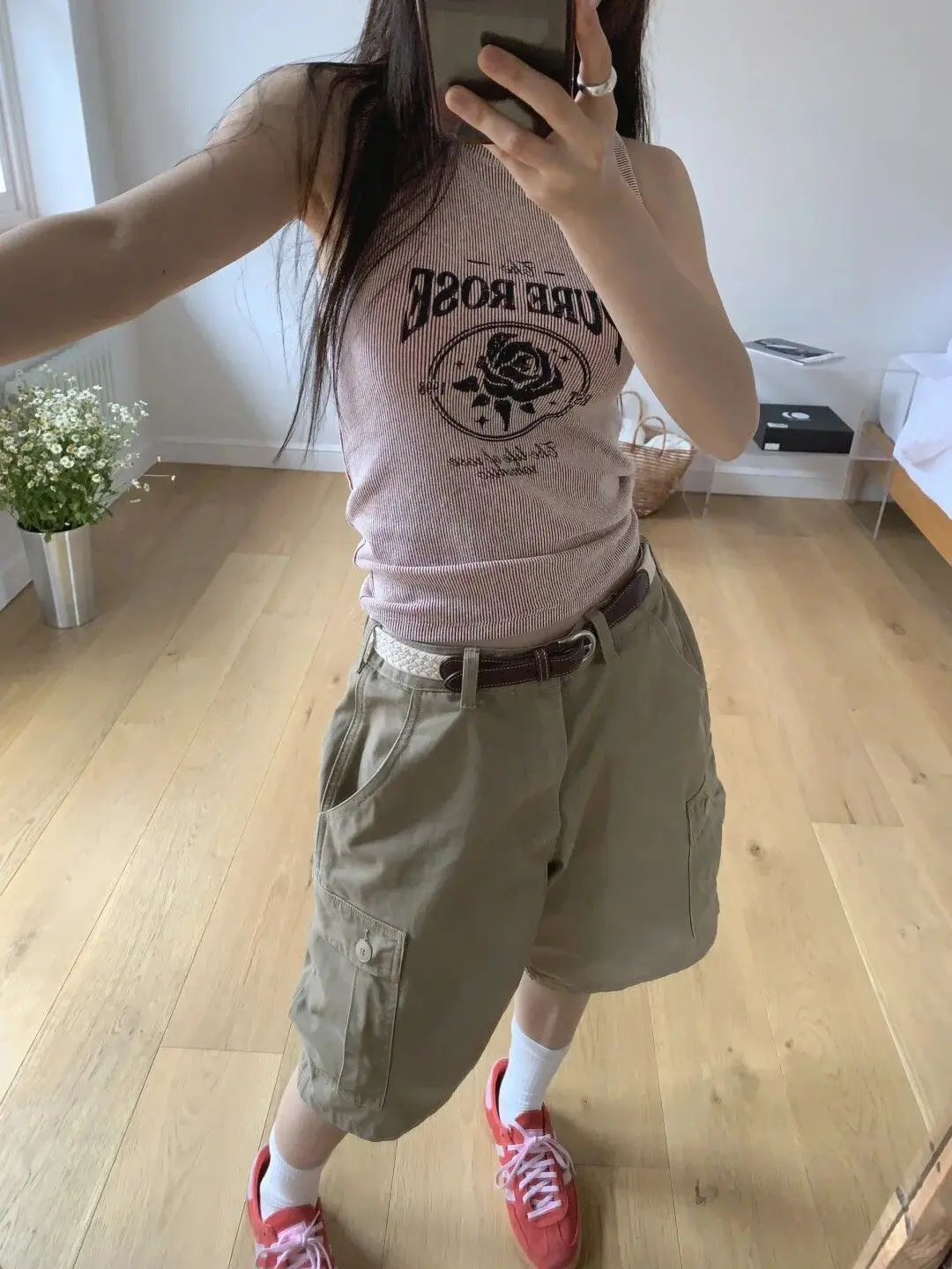 Retro American Khaki Cargo Shorts Women's Spring New Medium Pants Multi-pocket Five-point Pants