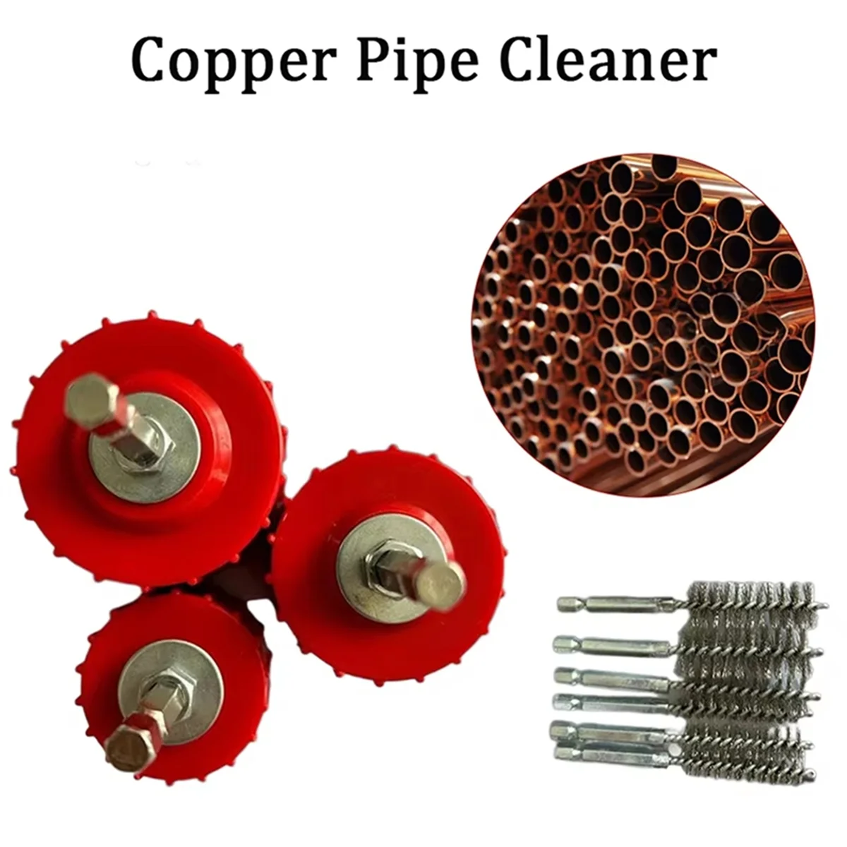 1 Set Copper Pipe Cleaner Set for Power Drill, Tube Cleaning Brush, Cleans Copper Pipes Tubes and Fittings for Soldering