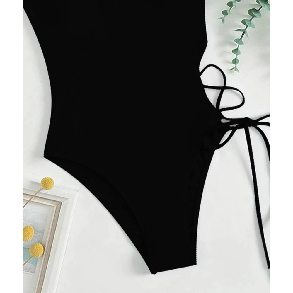 VigoCasey 2024 Solid High Cut Swimwear Women Sexy Backless Cross Hollow Tied One Piece Swimsuit Monokini Beach Bathing Suit