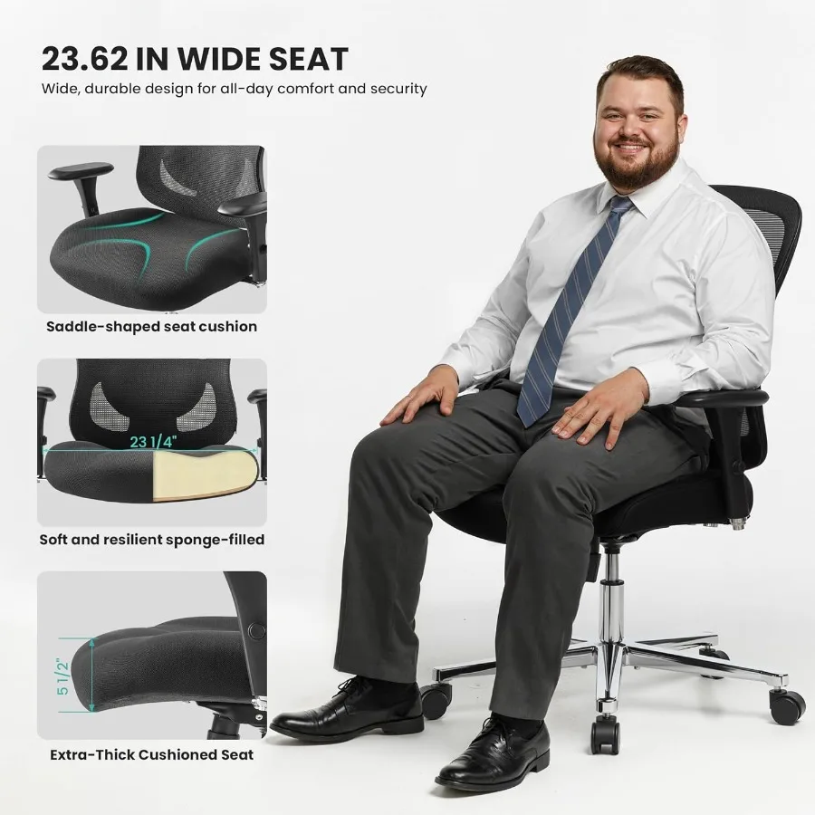 كرسي مكتب كبير وطويل من Hoss بوزن 500 رطل، كرسي مكتب عالي التحمل، كرسي مكتب مريح مع مسند للذراعين ومقعد مريح واسع للثقيل #4