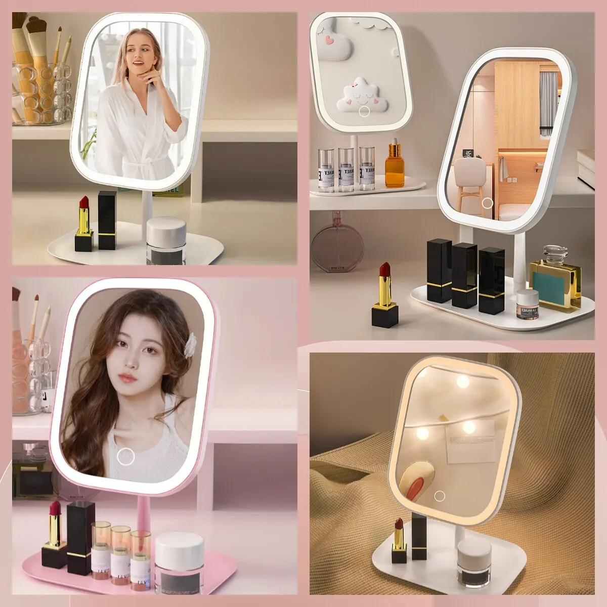 LED vanity mirror intelligent adjustable three-color light vanity mirror desktop fill light mirror one touch charging model