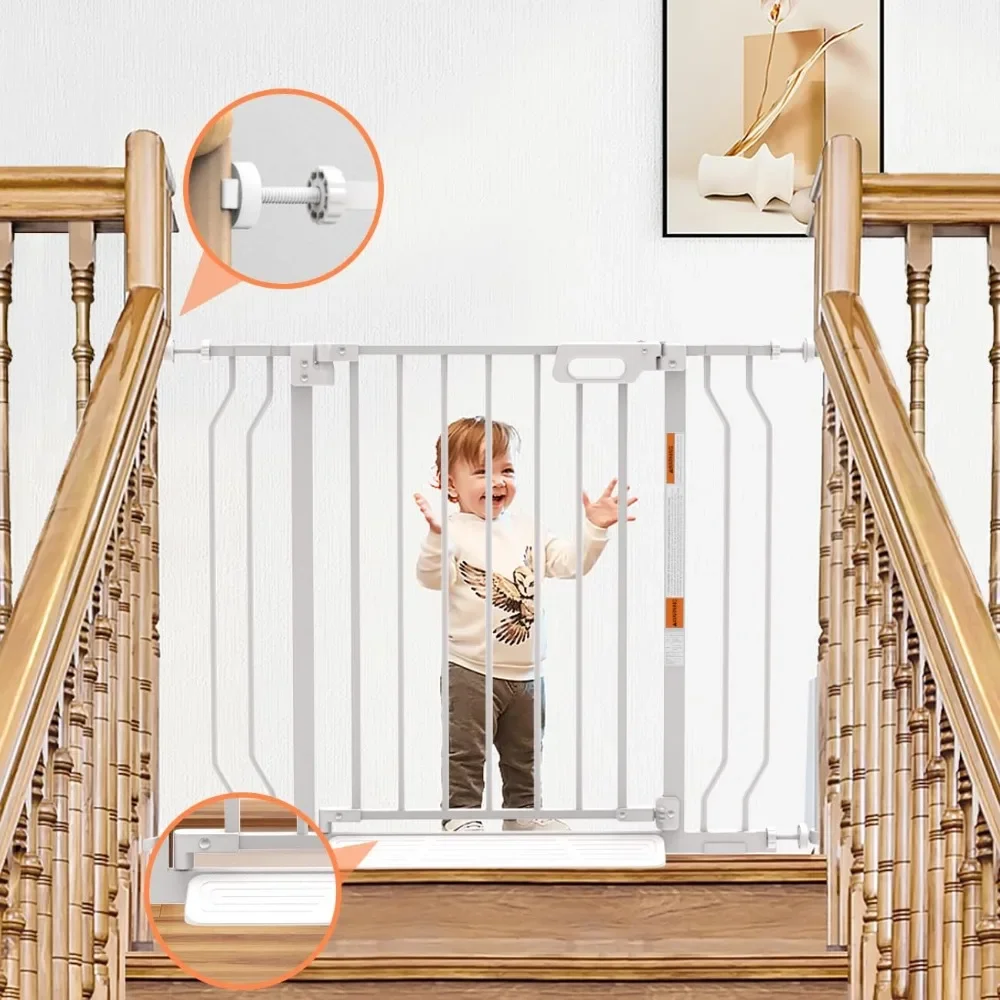 Baby Gate for Stairs, Pressure Mounted Baby Gate for Top of Stair&Doorway with V-Shaped Rods, Anti-Trip Pedal, Extra Wide Stairs