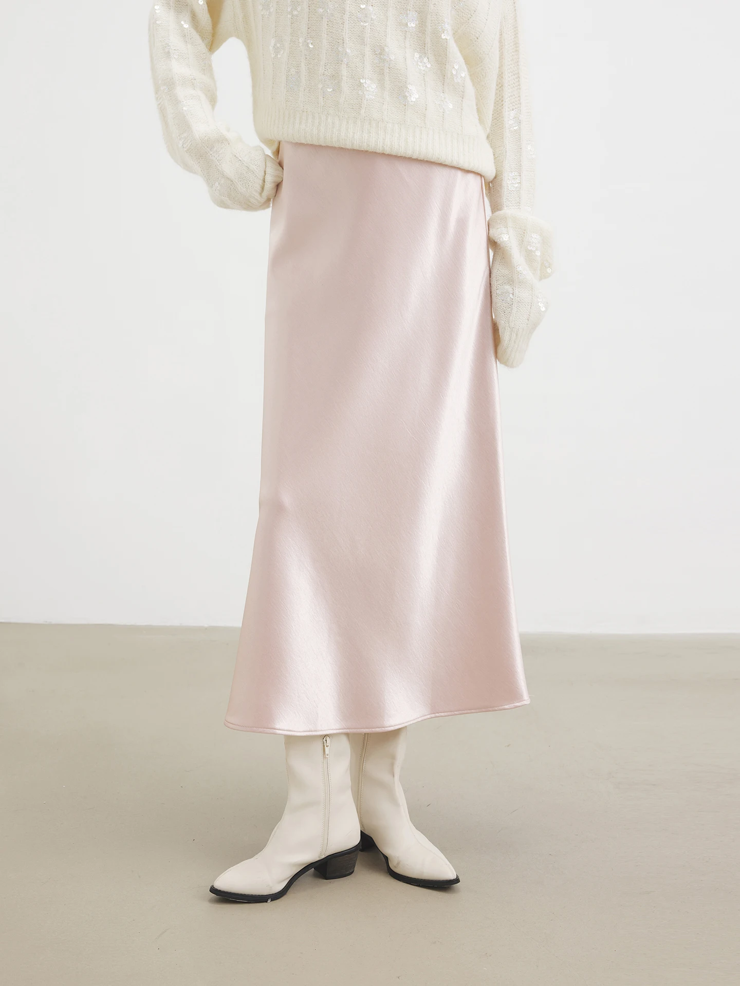 

Прямая юбка-труба Annata из розового шелка с высокой талией, А-силуэт, миди, простая, элегантная, для повседневной носки, из полиэстера