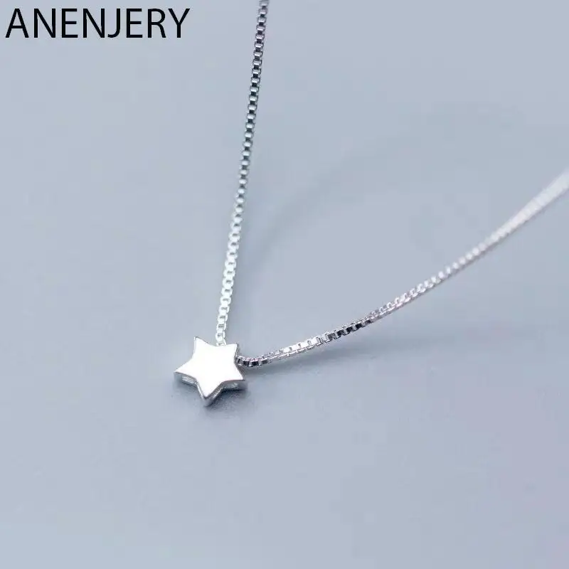 ANENJERY Silver Color Star Pendant Necklace Simple Charm Clavicle Chain Necklace For Women Jewelry Gift S-N592