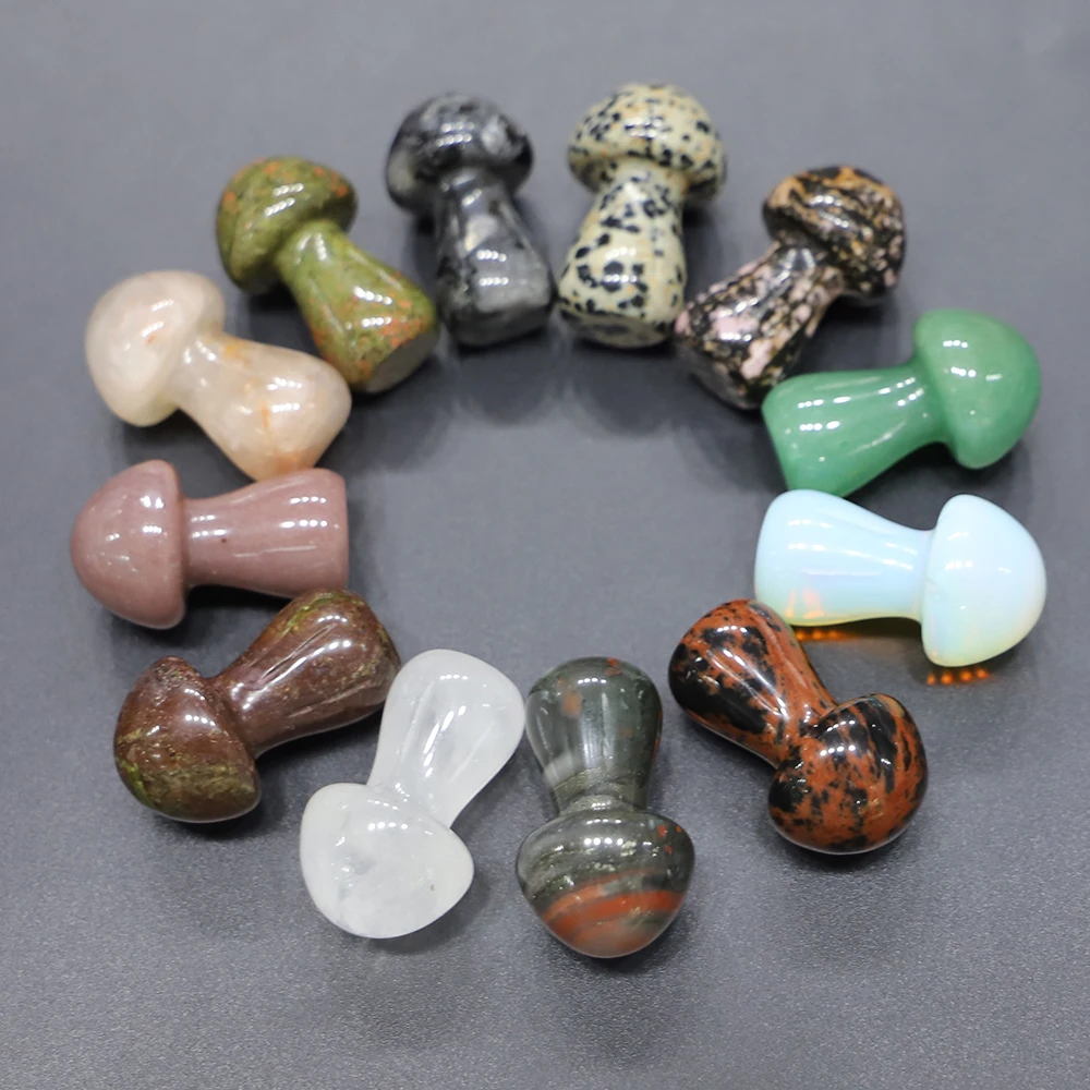 

35MM Natural Stone Crystal Statue Carving Mushroom Ornamen Tepidote Figurines Reiki Healing Collection Jewelry Quartz Decor 6Pcs