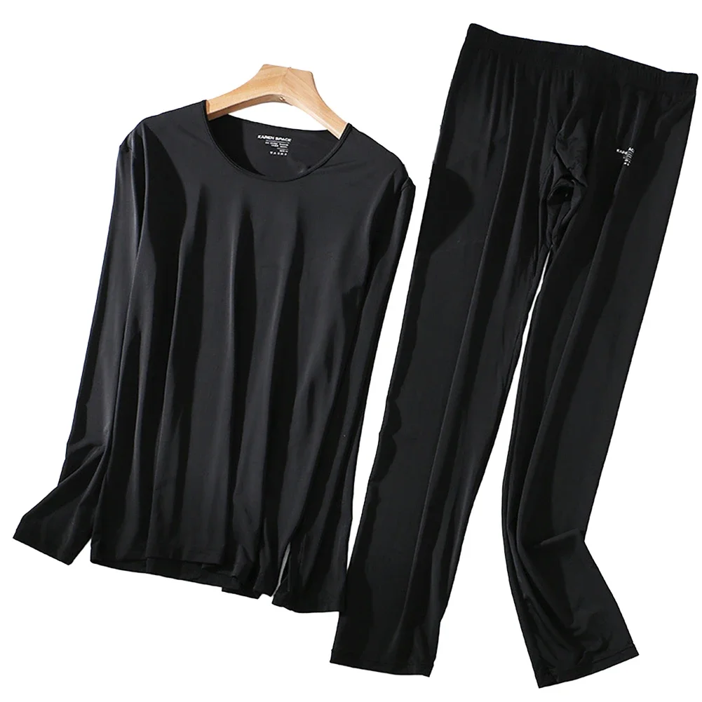 Lightweight and Comfortable Men's Long Johns Set Ultra Thin Ice Silk Sleepwear Suitable for Vacations and Holidays