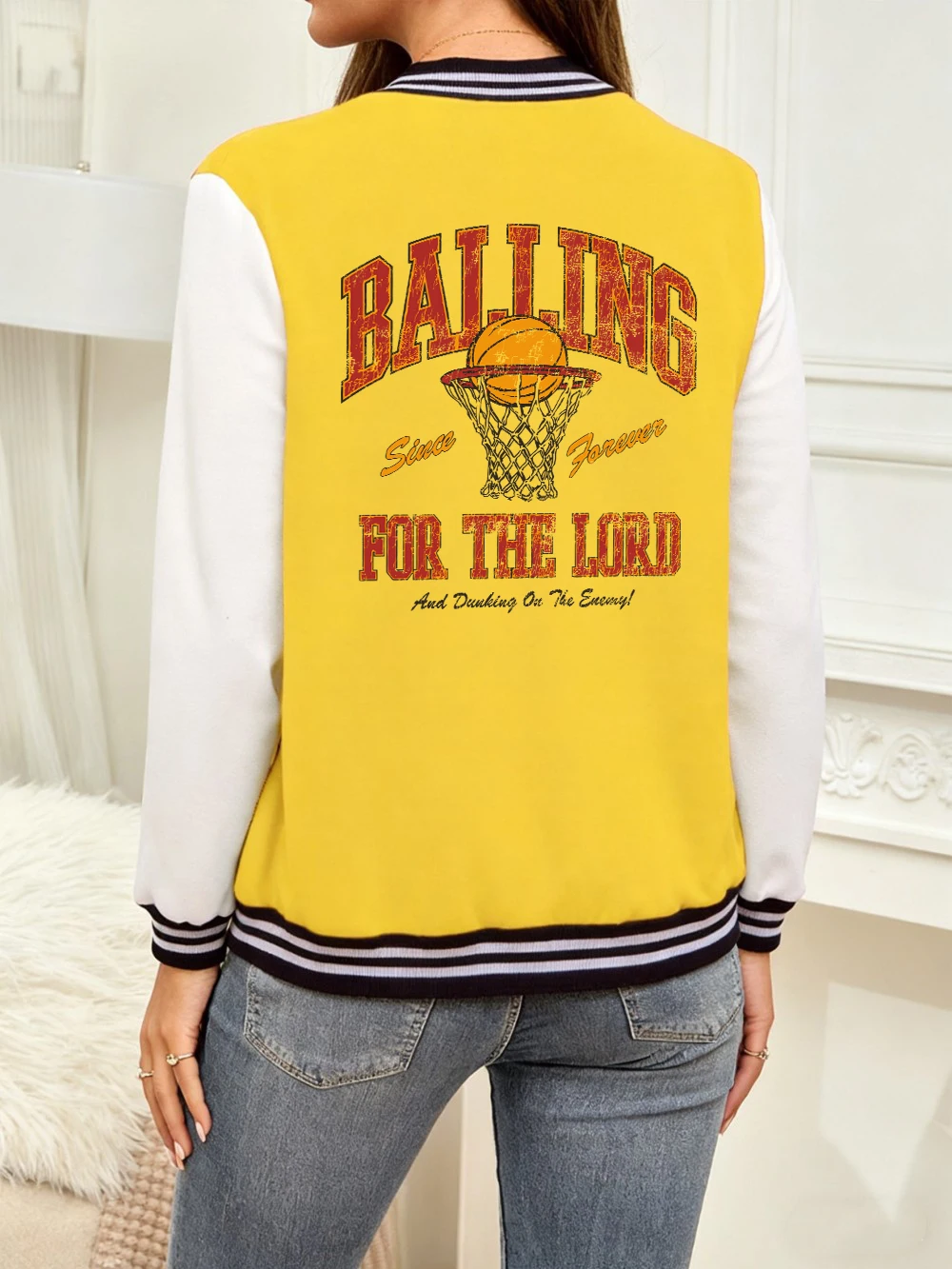 

Balling For The Lofd Letter Printing Baseball Jersey Women Cotton Comfortable Coats Basics Pocket Jackets Winter Warm Clothes