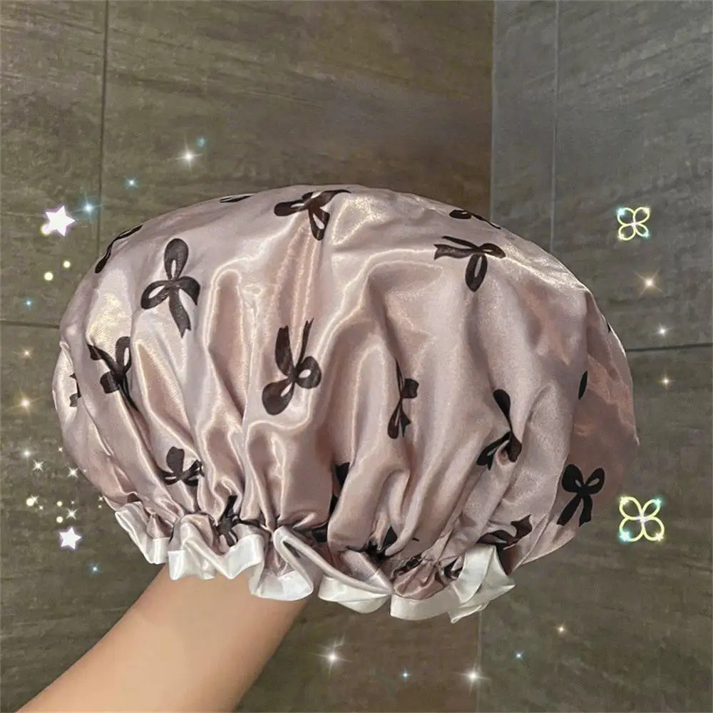 Double Layer Shower Caps Reusable Shower Caps Printed Bonnet Waterproof Hair Hat For Women Ladies Kitchen Oil-proof Smoke Film