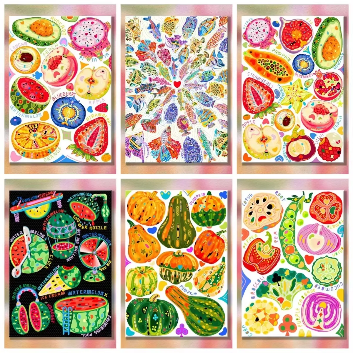 Tropical Fruit 500/1000/1200/2000PCS Jigsaw Puzzle Colorful Hand Drawn Fruit Vegetable Scene Decompression Assembly Hobby Gift