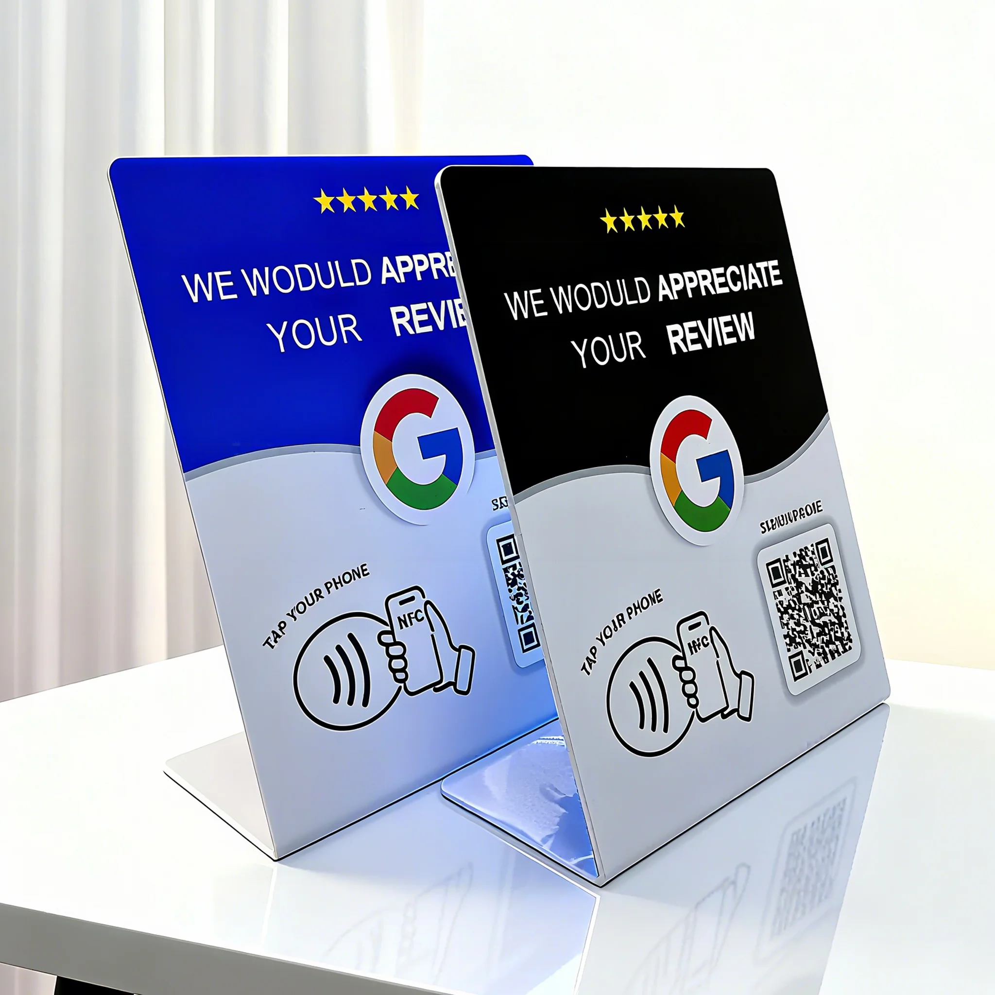 Hilo programável NFC 215 QR Code Google Review NFC Display Rack 13.56Mhz Sistema de classificação de cinco estrelas Ferramenta de feedback do cliente