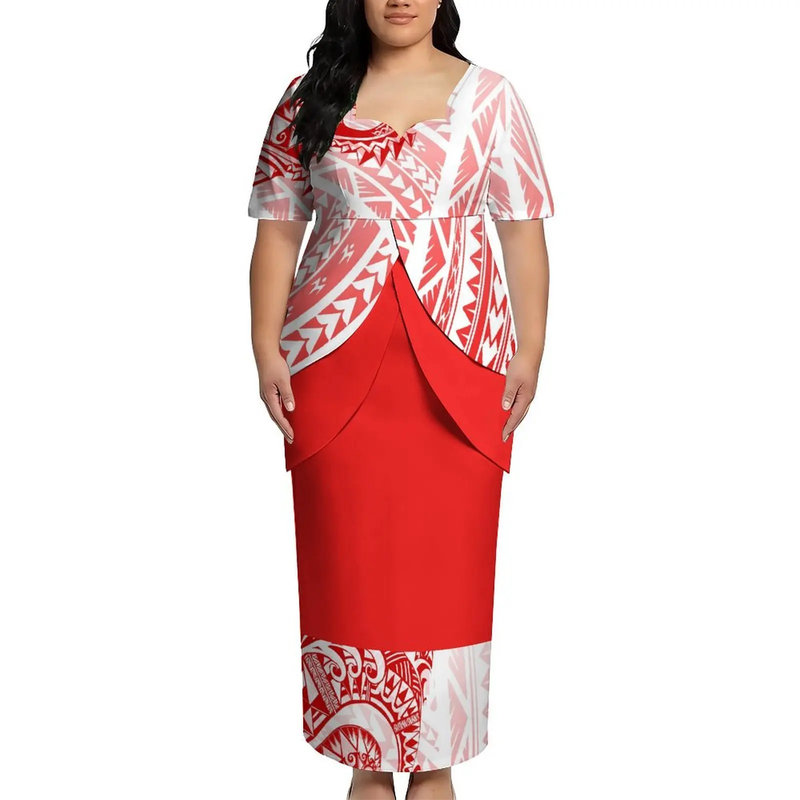 3d High-Definition Printing Comfortable Puletasi Flower Petal Double-Tiered Fringed Skirt Set High Quality   Polynesian