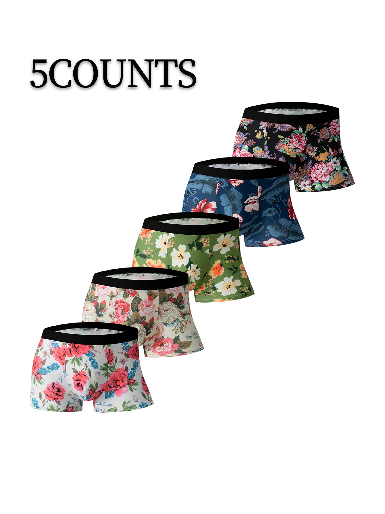 New 5 pairs of men's underpants high-grade fashion trend of flowers printed boxer shorts comfortable breathable pants