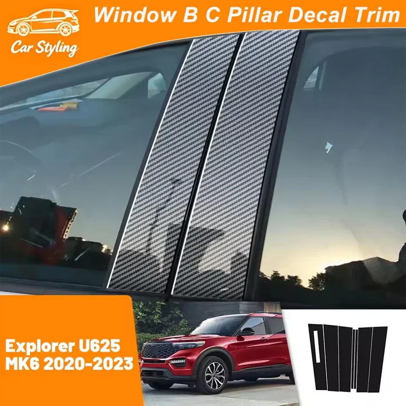

For Ford Explorer U625 2020-2023 2021 2022 Carbon Fiber Window Door Column Deal B C Pillar Post Cover Trim Sticker