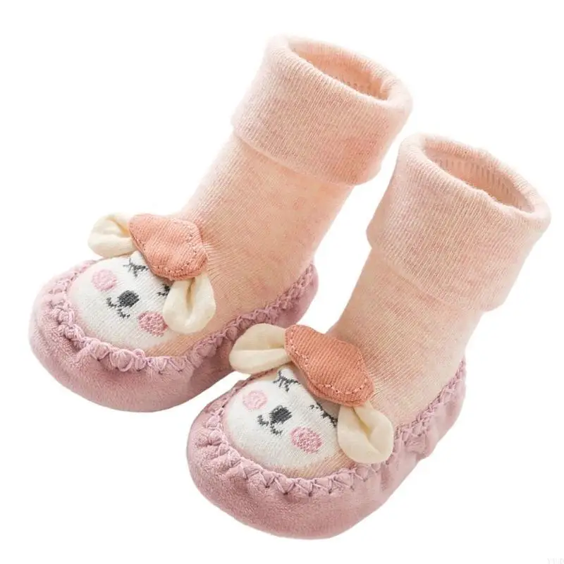 

Y4UD 1 Pair Toddler Nonslip Floor Socks Cotton Middle Calf Socks for 0-18 Months Baby
