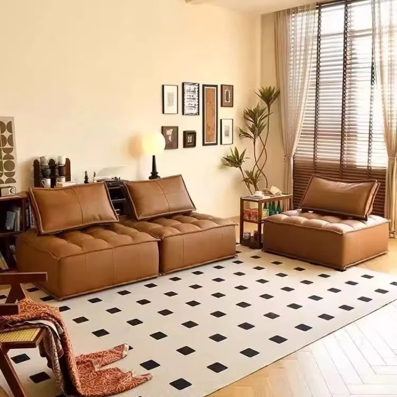 

Leather sofa small apartment combination module single square living room minimalist