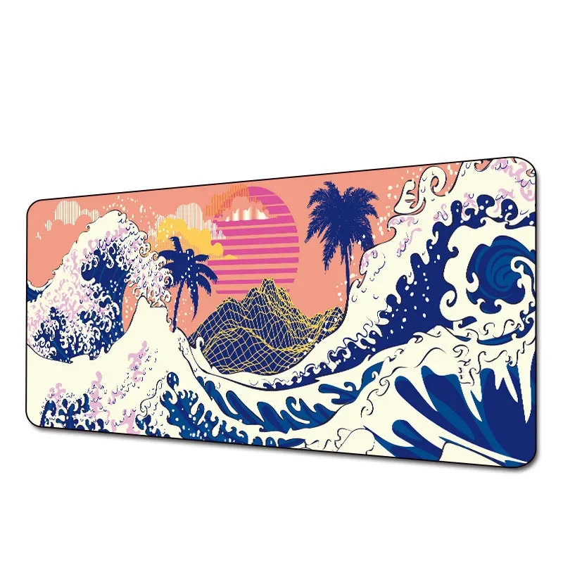 

Mouse Pad Great Wave Art Large Size Natural Rubber PC Computer Gamer Mousepad Desk Mat Locking Edge for CS Gaming Office Laptop