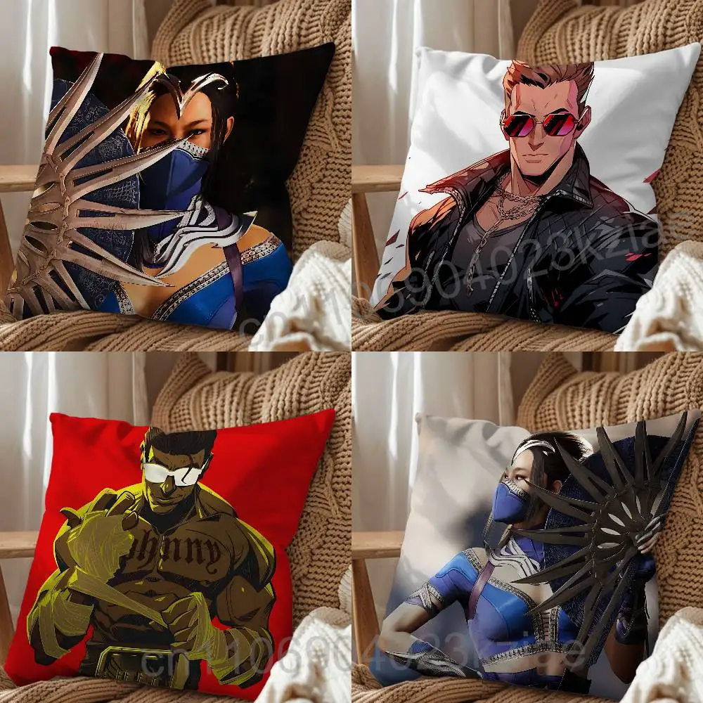 Johnny Cage Kitana Mortal Kombat Pillow Case Square Double-Sided Printing Short Plush Sofa Cushion Cover Bedroom Bedside Pillow