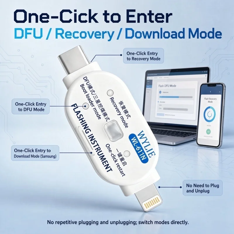 WYLIE WL-611N Flashing Instrument One Click DFU Recovery Download Mode Type C Lightning for iPhone Samsung Android Repair Tool
