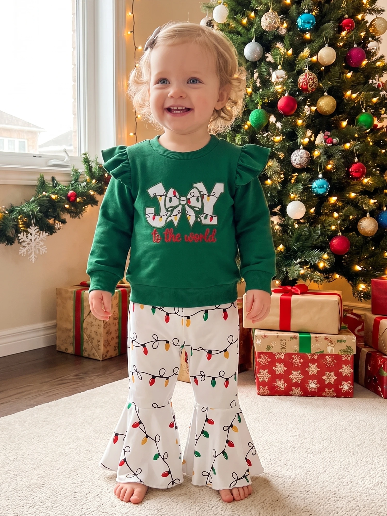 Christmas-Outfit-Letters Letters Sweatshirt With With String Lights String Outfit Letters Sweatshirt Lights Print Pants