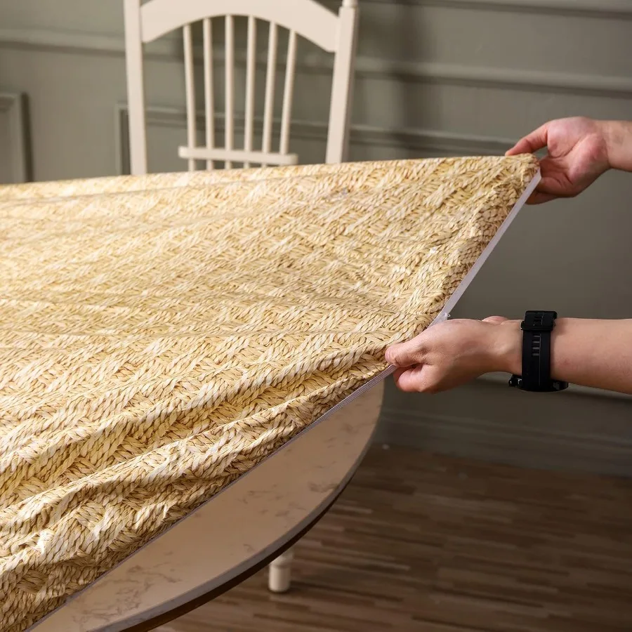 مفرش المائدة الدائري الفينيل مبطن الفانيلا مفرش المائدة مع تصميم حافة مرنة مقاوم للماء النفط مقاومة للمسح وقابلة لإعادة الاستخدام النسيج #4